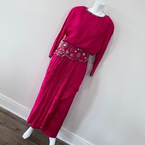 Vintage Antique Fuchsia Beaded Long Sleeve Dress